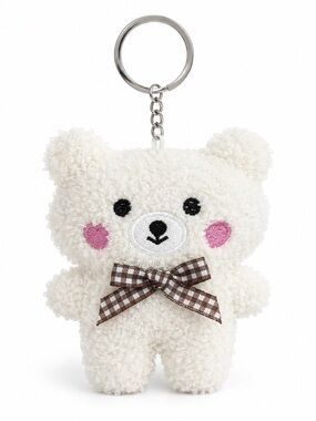 Plush White Bear Keychain with Pink Cheeks